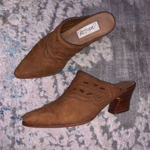 Circle S nubuck leather tan western mules